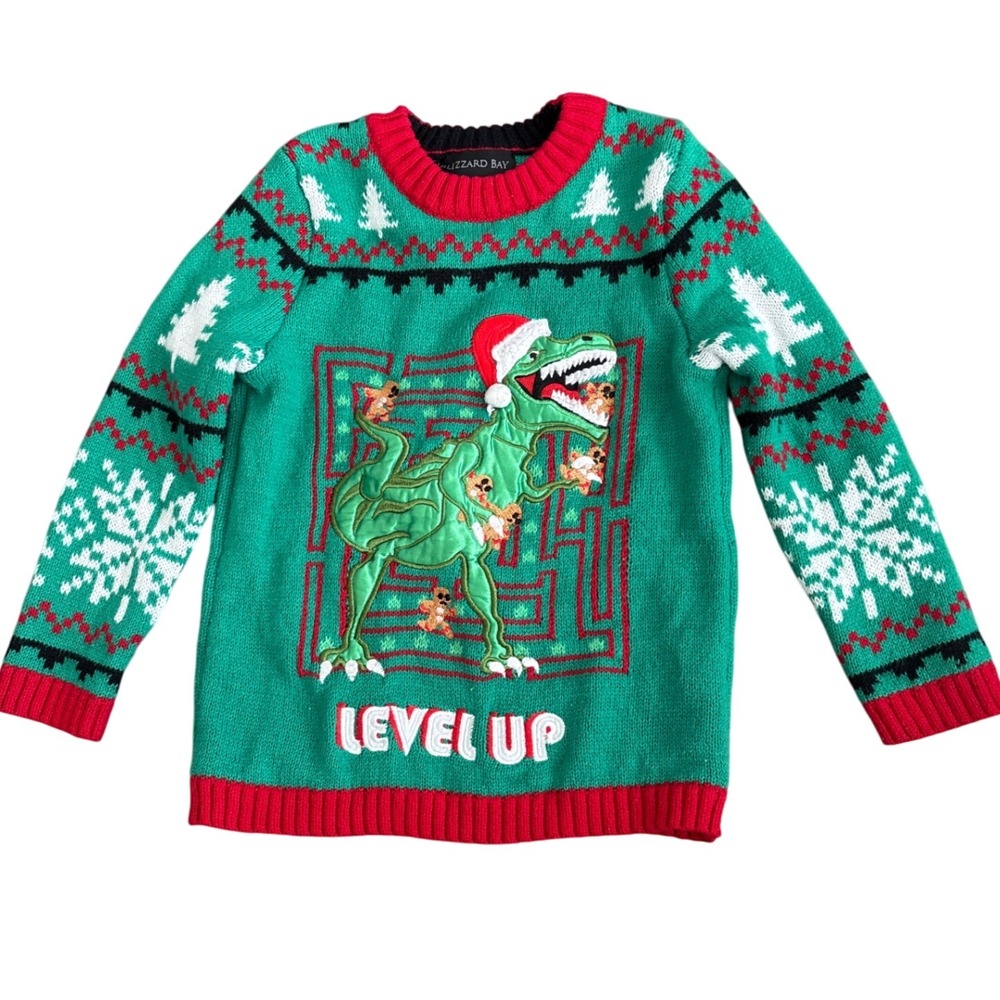 Blizzard Bay Kids L(6) Green Dinosaur T Rex Gingerbread‎ Ugly Christmas Sweater